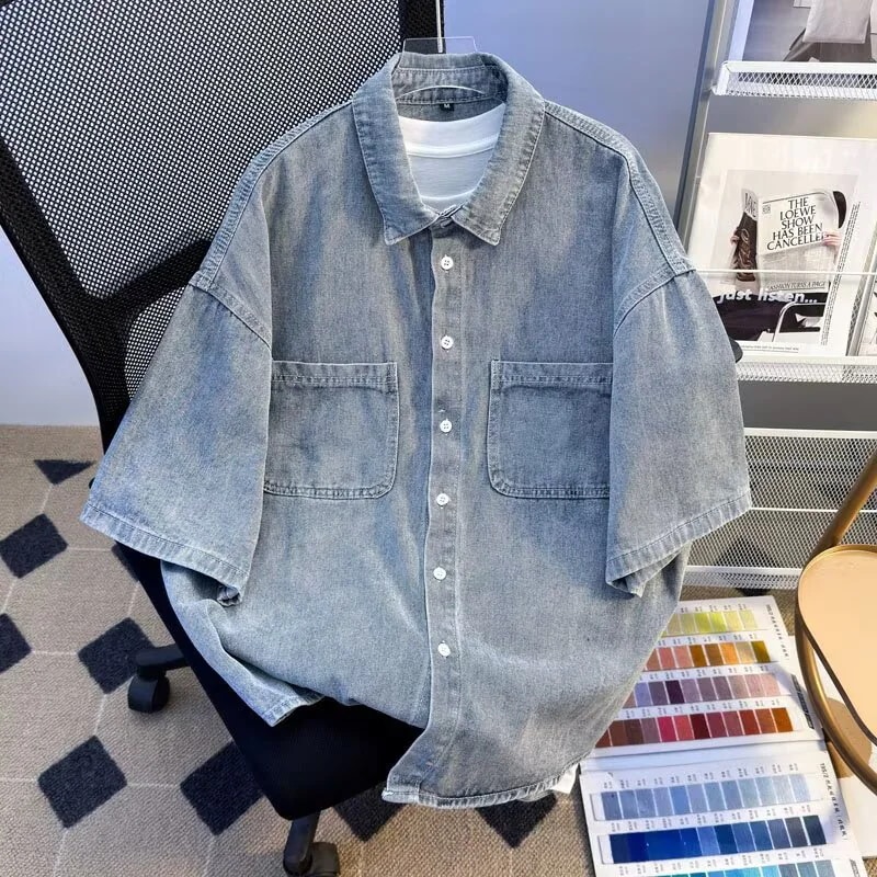 【超お得1つ買うと10個もらえる】メガ割メンズファッション シャツ ウォッシュド 半袖 デニムシャツ メンズ 夏 日本製 半袖シャツ ジャケット トップス