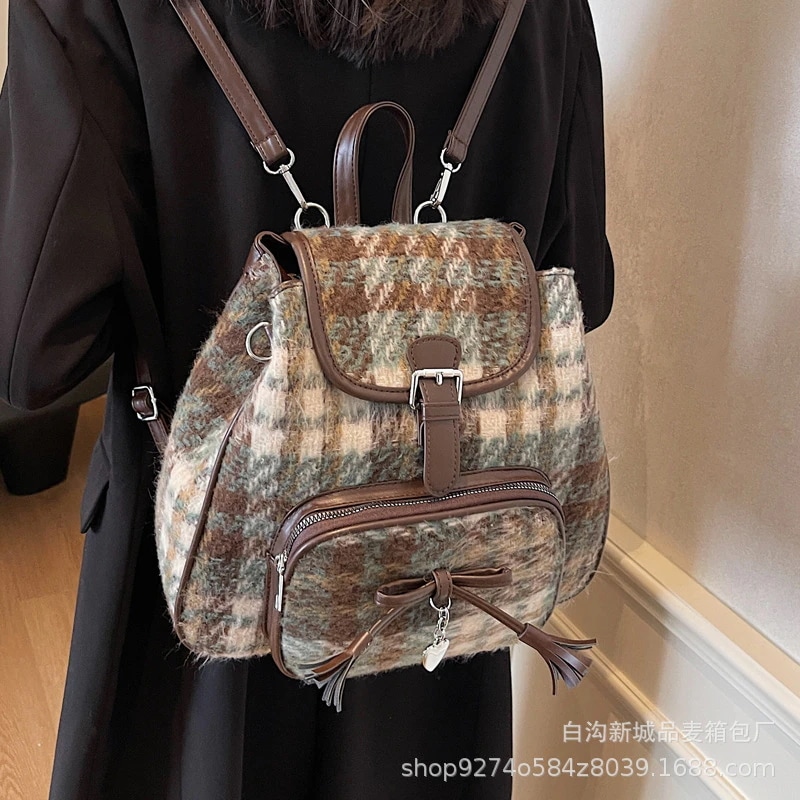 【超お得1つ買うと10個もらえる】メガ割ナップサック ショルダーバッグ 大容量 格子柄 バックパック リュックサック 小旅行