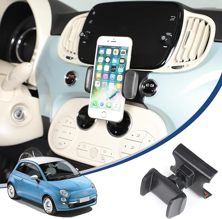 新型 フィアット 500 専用 2016～2024に適用 スマホホルダー 車載ホルダー スマホスタンド 携帯 回転クリップ スイッチ エアコンボタン ABS製 片手操作 360度回転