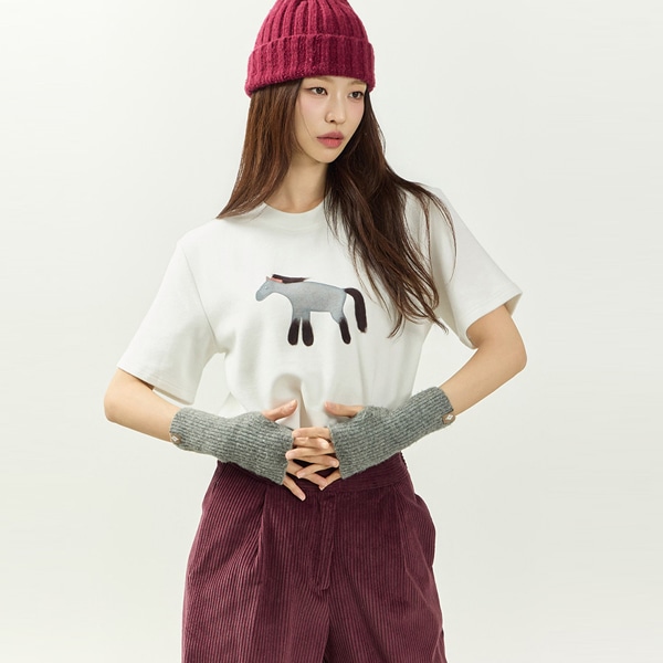 E4072 ピーチ 起毛プリンティング トップ