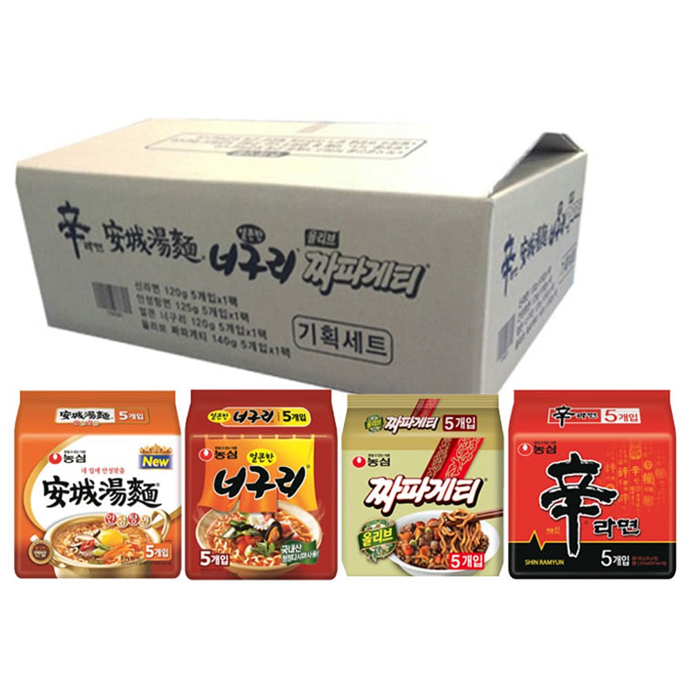 （TF013）農心辛ラーメン120g x 5p +安城湯麺125g x 5p +オルクンアライグマ120g x 5p +チャパゲティ140g x 5p /韓国配送/ラーメン