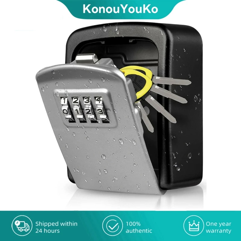 壁に取り付けられた金属製のキーの金庫,防水,パスワード付き収納ボックス,4桁のコード,家のセキュリティ保護オーガナイザー