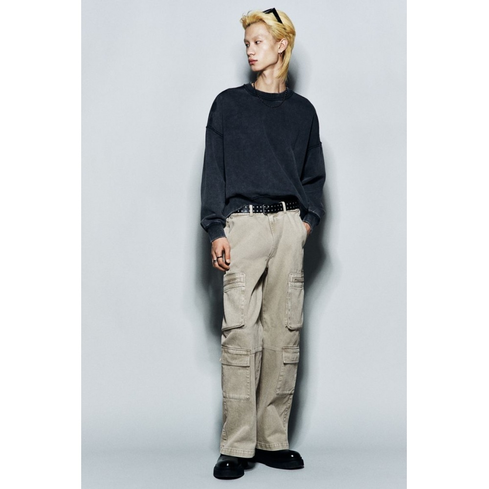H&M ルーズカーゴジーンズダスティグリーン