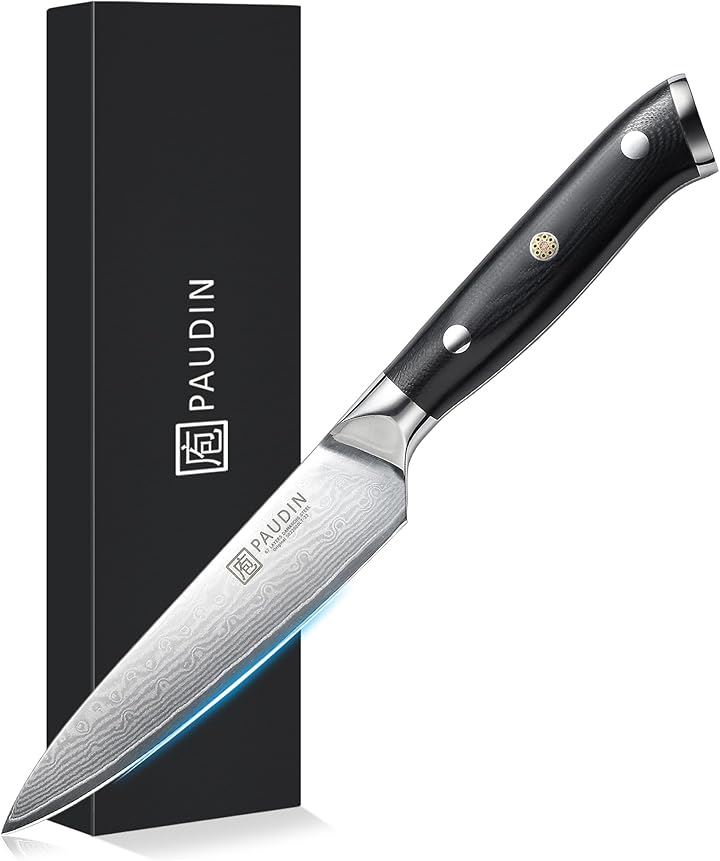 祥雲高級シリーズ ペティナイフ 果物ナイフ 127mm ダマスカス 67層 VG10 ステンレス G10柄 両刃 左利き対応 フルーツナイフ 野菜・フルーツ・お肉(シルバー)