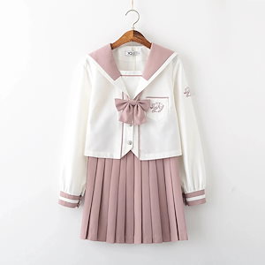 即納制服 セーラー服 コスプレ ピンク コスチューム セット 学生制服 長袖 リボン 大きいサイズ ミニ