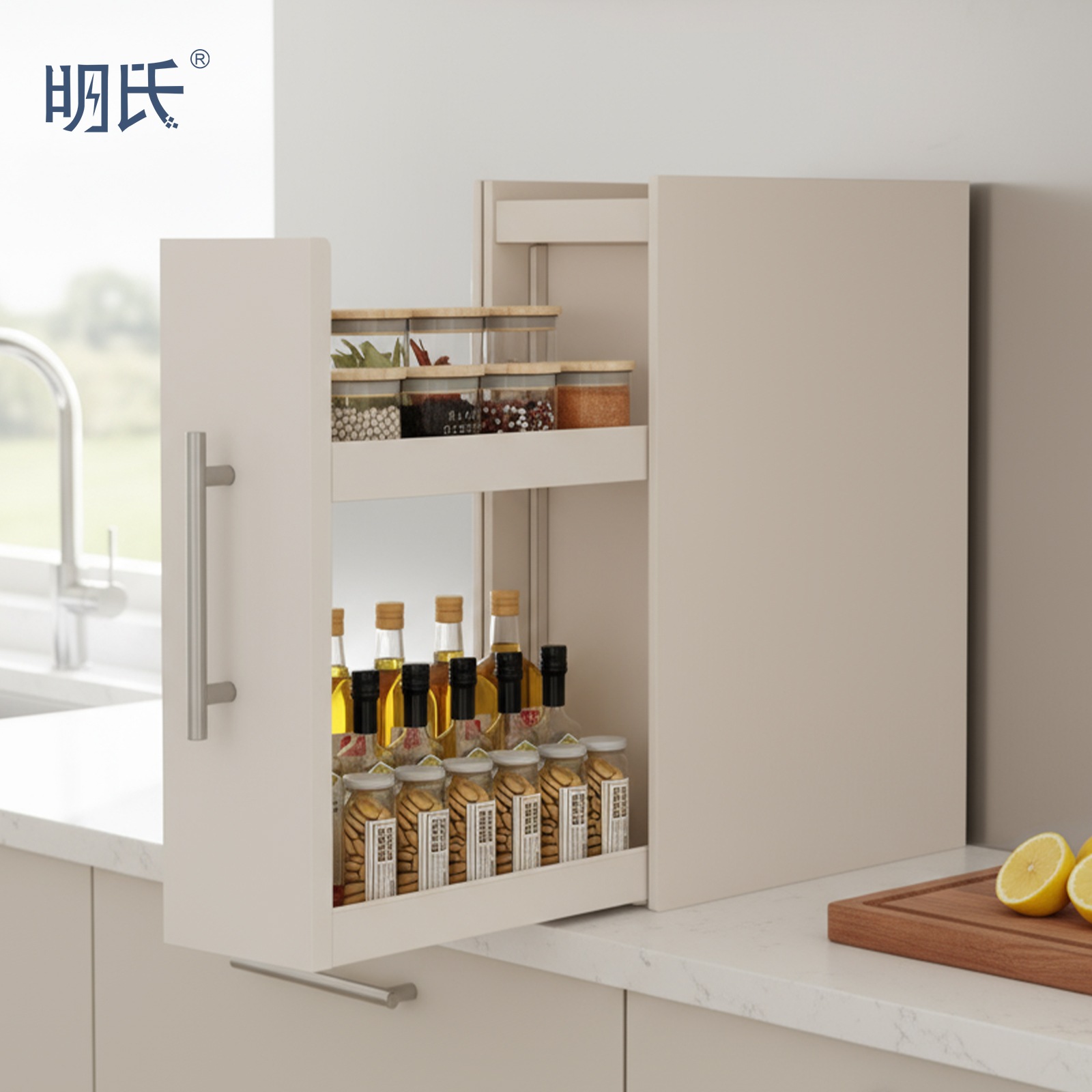 隠し調味料ラック 大容量 引き出し式 コンロ周り収納 スパイスケース キッチン整理整頓 省スペース 台所用品 (ベージュ,二層（18.5*35*46cm）) [並行輸入品]