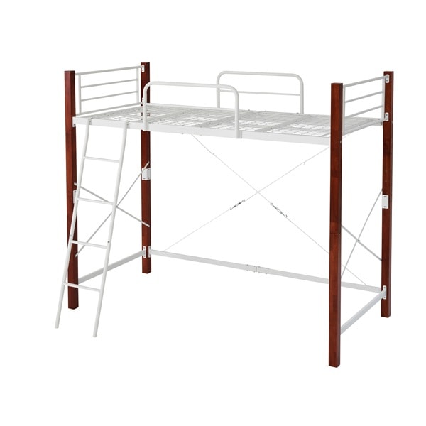 ロフトベッド ハイタイプ シングルベッド下収納 IRI-1043SET-WHBR ホワイト×ブラウン