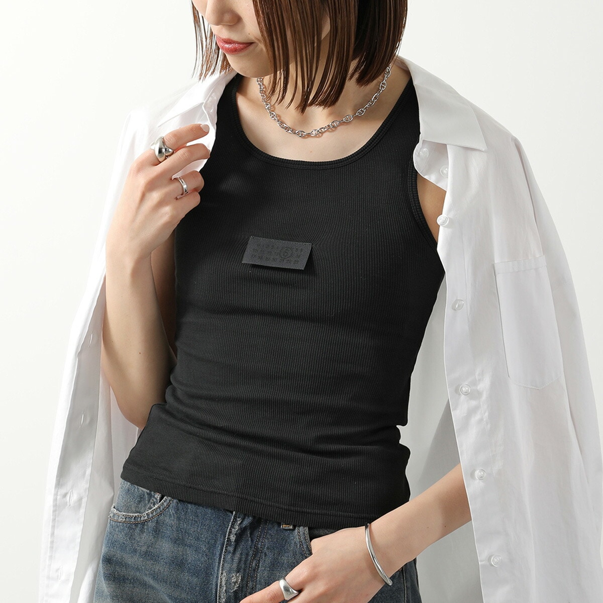 MM6 エムエムシックス メゾンマルジェラ タンクトップ S52NL0075 M20054 レディース ノースリーブ コットンブレンド リブ S52NL0075M20054900