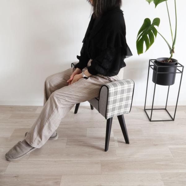 チェア 椅子 スツール レトロ かわいい アンティーク グレーチェック いす イス ソファ 1人掛け コンパクト スリム 座面高さ40cm