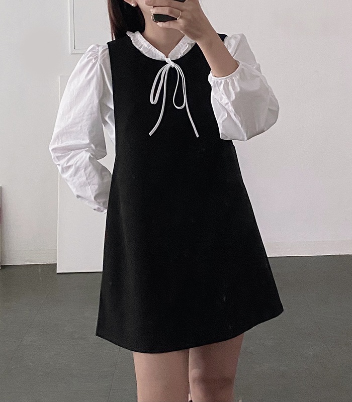 [2colors]フリルリボン紐パフブラウス