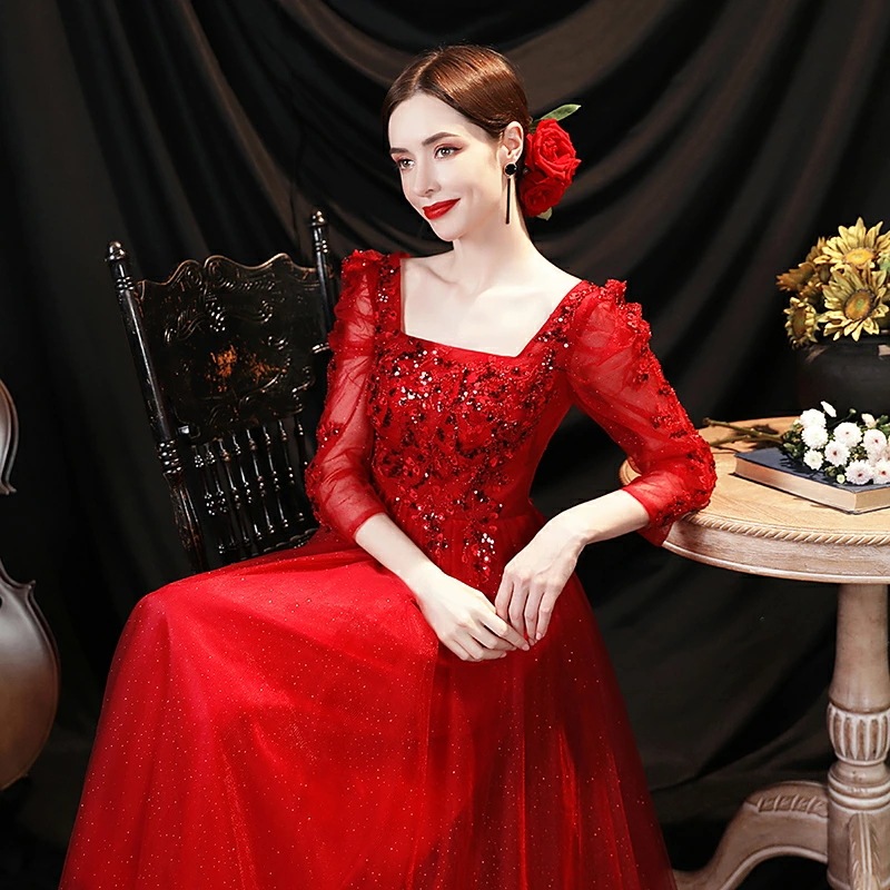 カラードレス 長袖 パーティードレス 編み上げタイプ 花嫁 Aラインドレス ステージ 衣装 オフショルダー ロングドレス 二次会 結婚式 イブニングドレス ブライト フォーマルドレス 発表会 演奏会