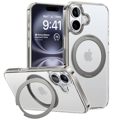 TORRAS iPhone16 用 ケース【多機能360度回転スタンド】縦横両対応 ハルバッハマグネット搭載 MagSafe対応 米軍MIL規格耐衝撃 リング 指紋防止 黄変防止 マット マグセーフ対