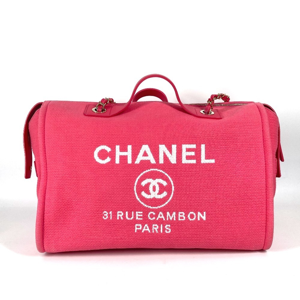 ショルダーバッグ AS4166 ドーヴィル ボストンバッグ CC ココマーク ロゴ 2WAYバッグ ハンドバッグ Wチェーン キャンバス ピンク