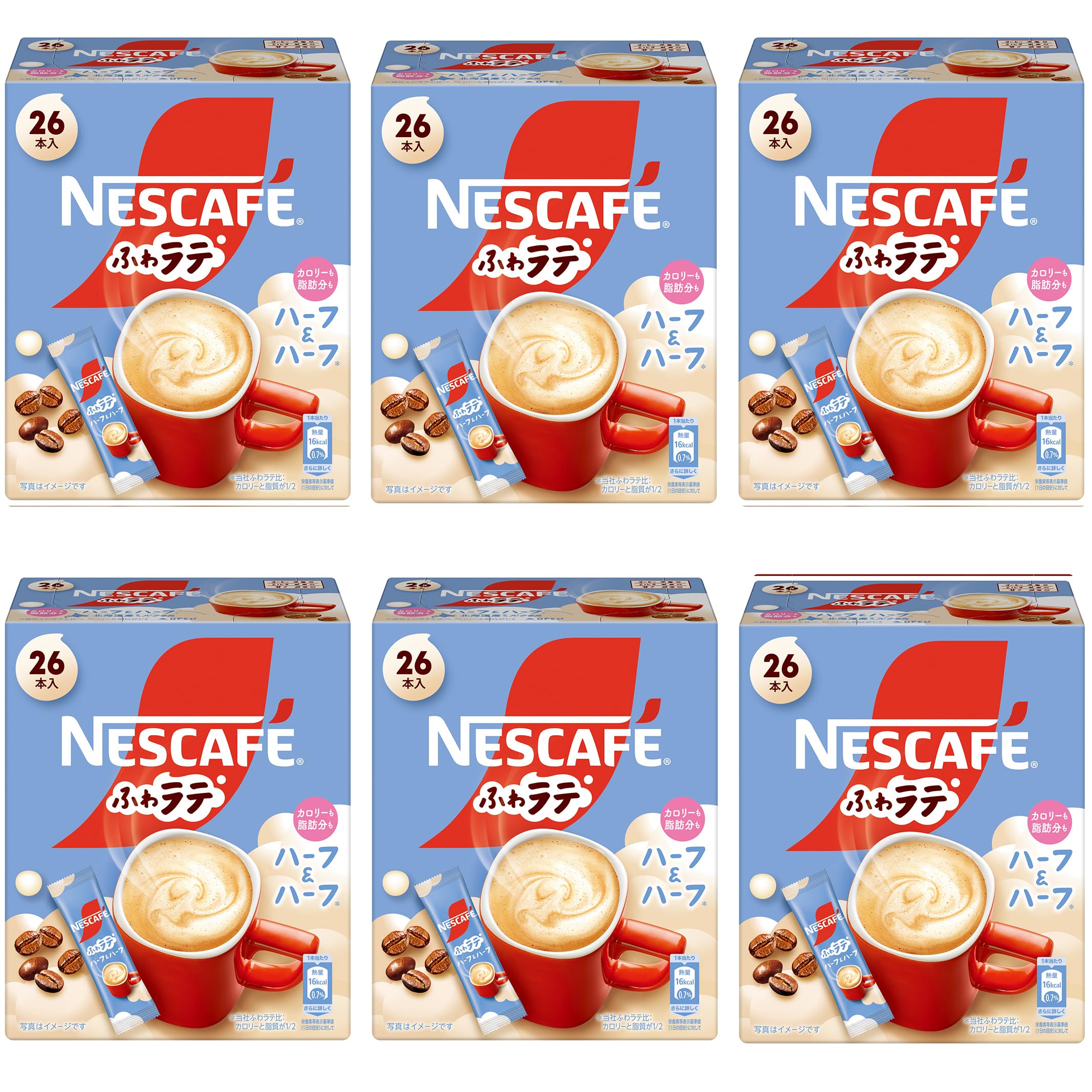 ふわラテ ハーフ&ハーフ 26P×6箱,スティックコーヒー, カフェラテ,個包装