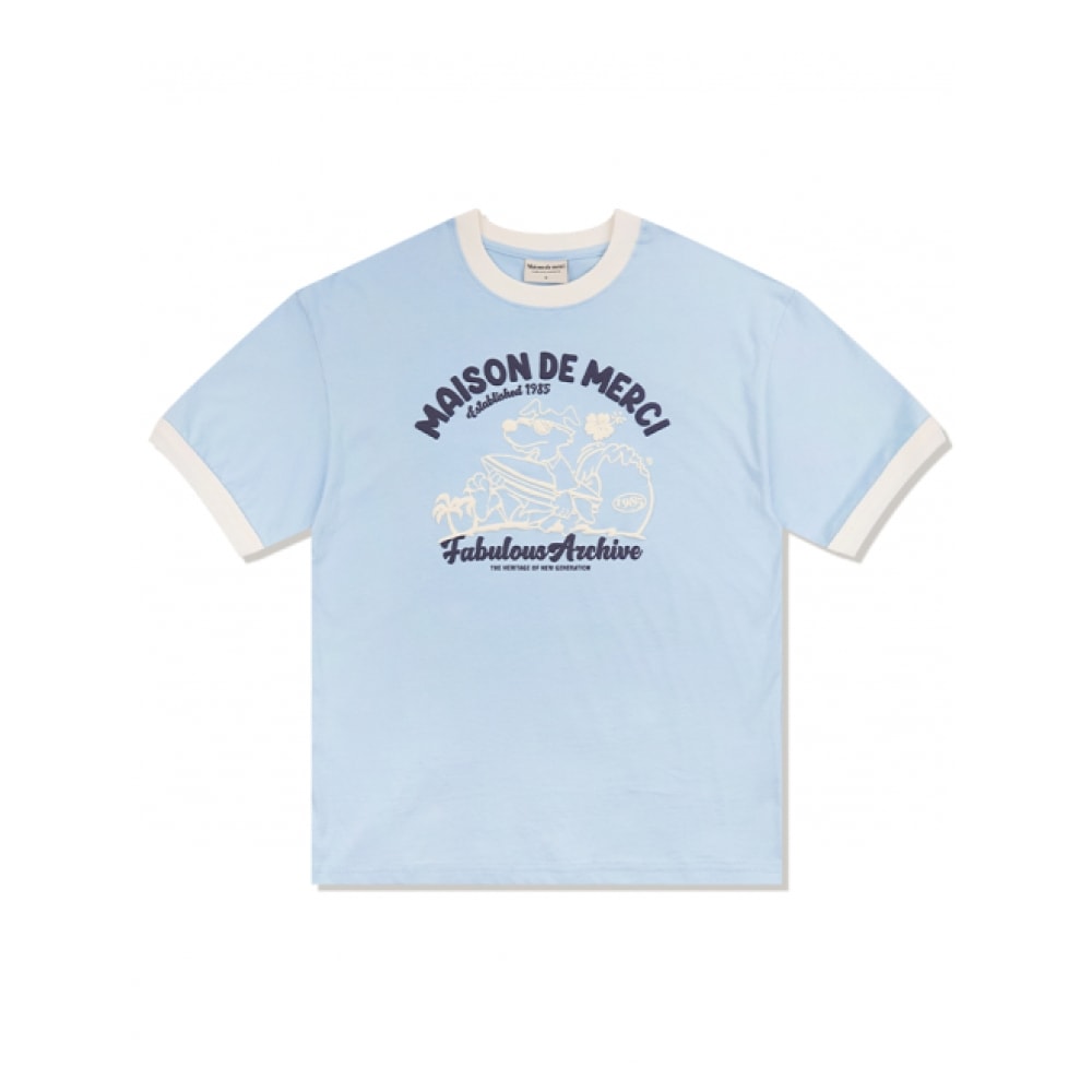 ファビュラスアーカイブユニセックスオーバーフィットパフィーサーフィンリンガーショートスリーブ T シャツライトブルー (FCE2TS401M)