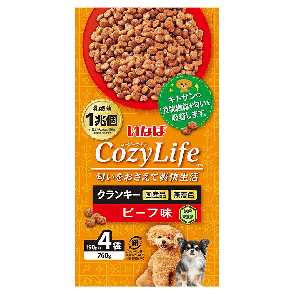 ドッグフード　いなば　Ｃｏｚｙ　Ｌｉｆｅ　クランキー　ビーフ味　７６０ｇX８　（１９０ｇX４袋）　ＣＲＣ45―05―15―10―00
