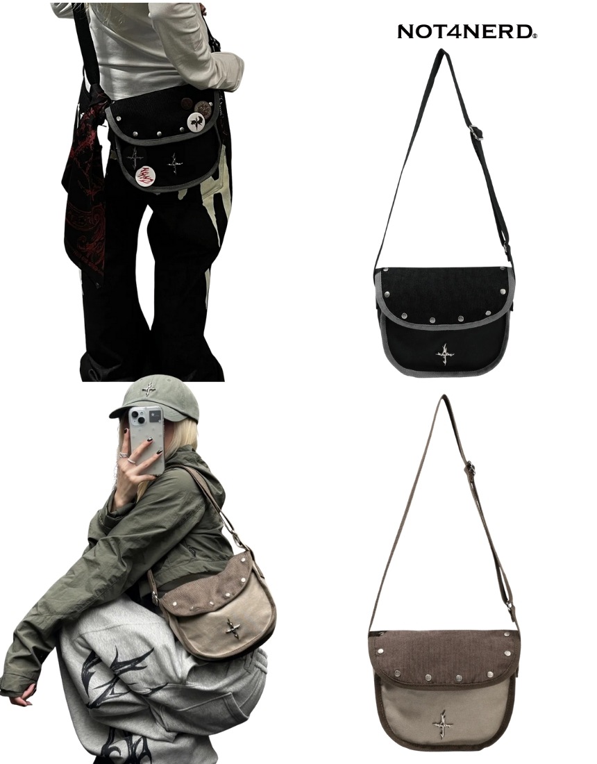 韓国限定 韓国人気 SNS 流行 ファッション トレンド バッグ ショルダーバッグ ハンドバッグ 4 Symbol Stud Corduroy Mini Cross バッグ (2カラー)