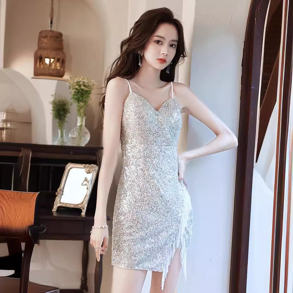 光沢シルク ミニドレス ノースリートパーティー 体型カバー 洗える 東京夜景対応 サマーイベント