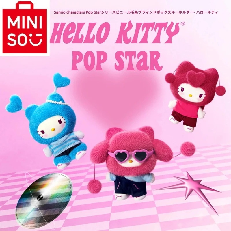 2025年新作 ハローキティ m i n i s o名創優品 正規品保証 Sanrio characters Pop Star シリーズビニールゴム キティちゃん 毛糸ブラインドボックスキーホルダー