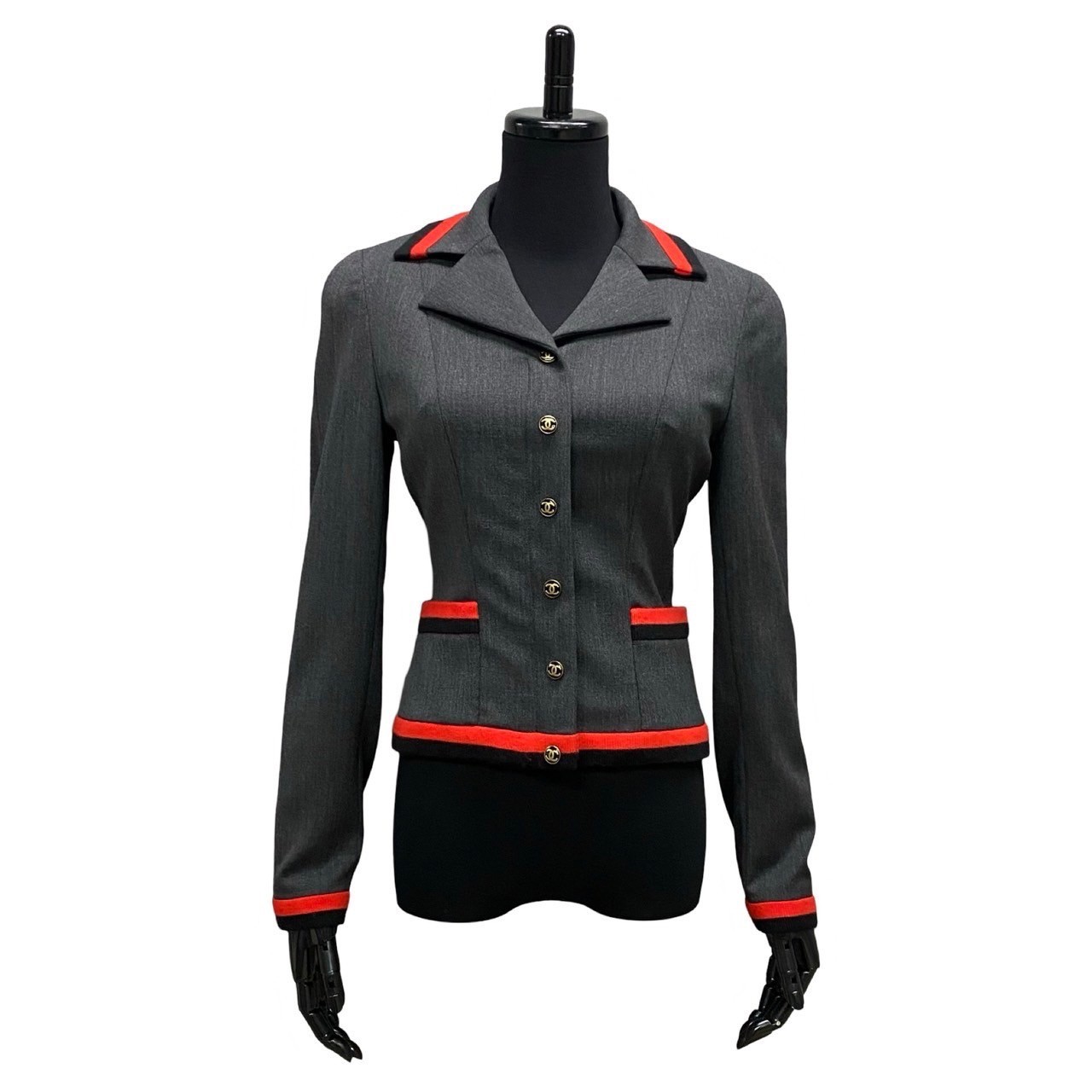 ヴィンテージ ココマークテーラードジャケット シルク ポリウレタン グレー b74-1