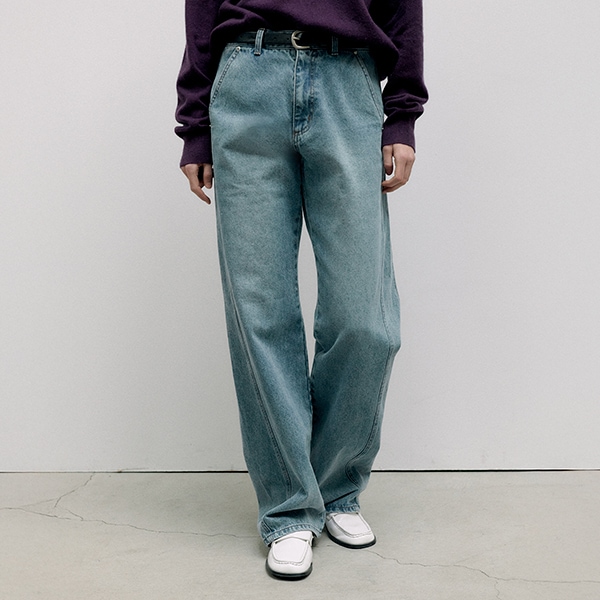 CURVED SEMI WIDE DENIM PANTS BLUE