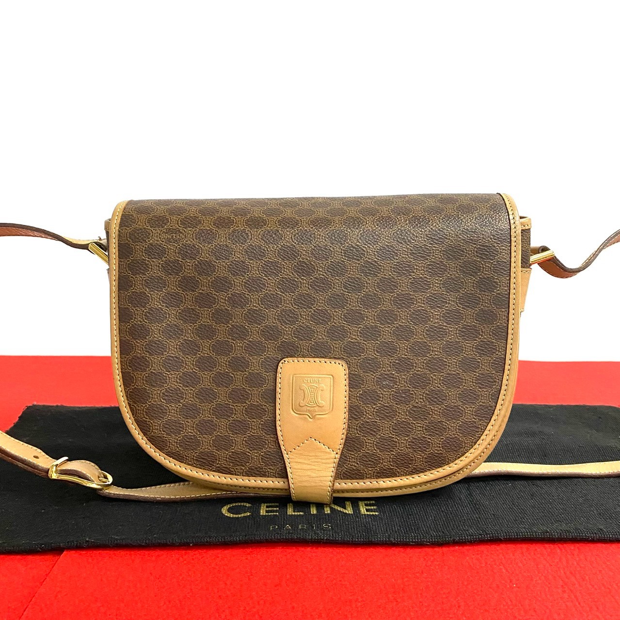 ヴィンテージ マカダム ブラゾントリオンフ 柄ショルダーバッグ レザー PVC ブラウン 03397