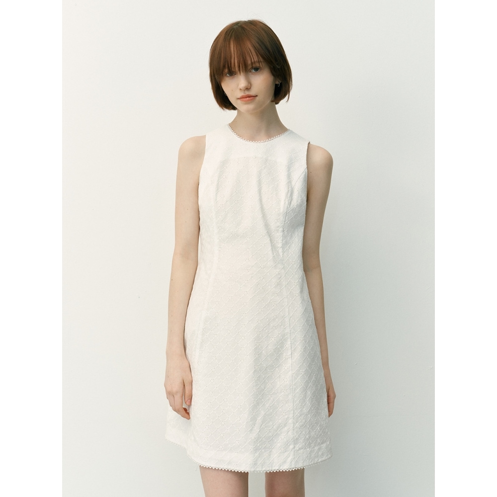 AND OU PISA レースアイレットノースリーブミニワンピース (アイボリーブラック)