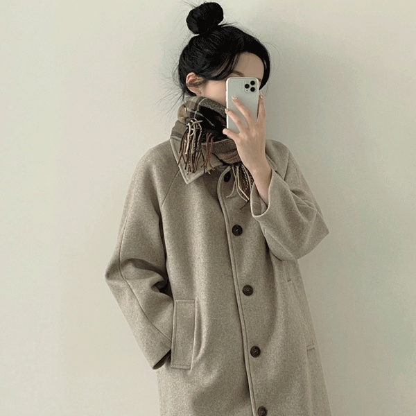 [百貨店のクオリティ/厚手暖かい！] 肩の角度のないナグランカラーシングルロングコート(4color)