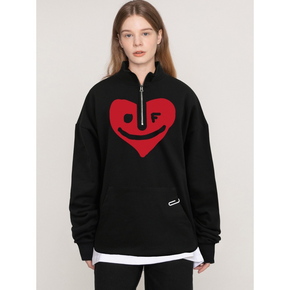 GRAVER ビッグハートスマイルハーフジップマンツーマンブラック