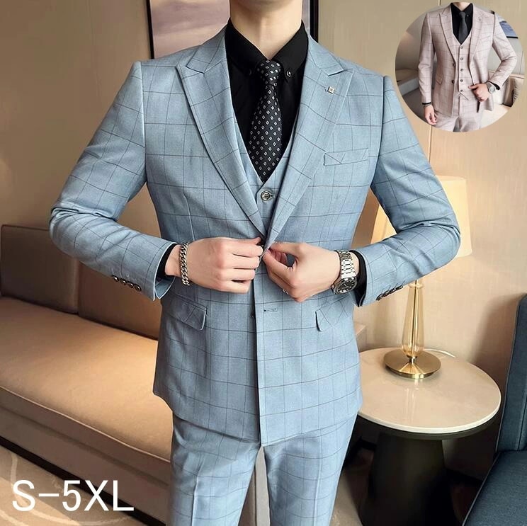 韓国風 スリムスーツ 3ピーススーツ 結婚式スーツ フォーマルスーツ 紳士服 ビジネススーツ スリーピース スーツ セットアップ 通勤 披露宴 司会 舞台 パーティー スーツ 成人式 父の日 息子 プ