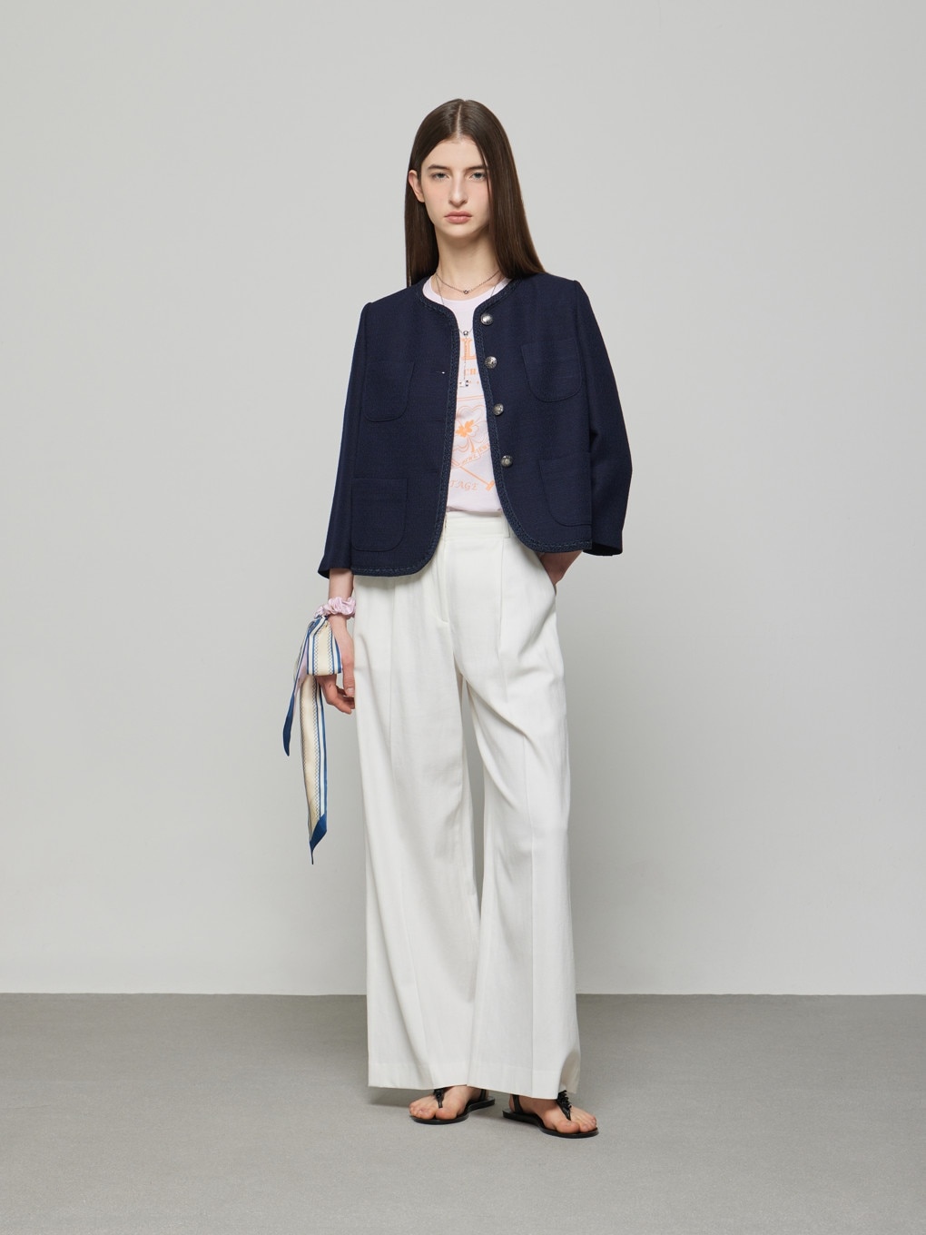 DEWL リネン ブレンド ワンタック パンツ