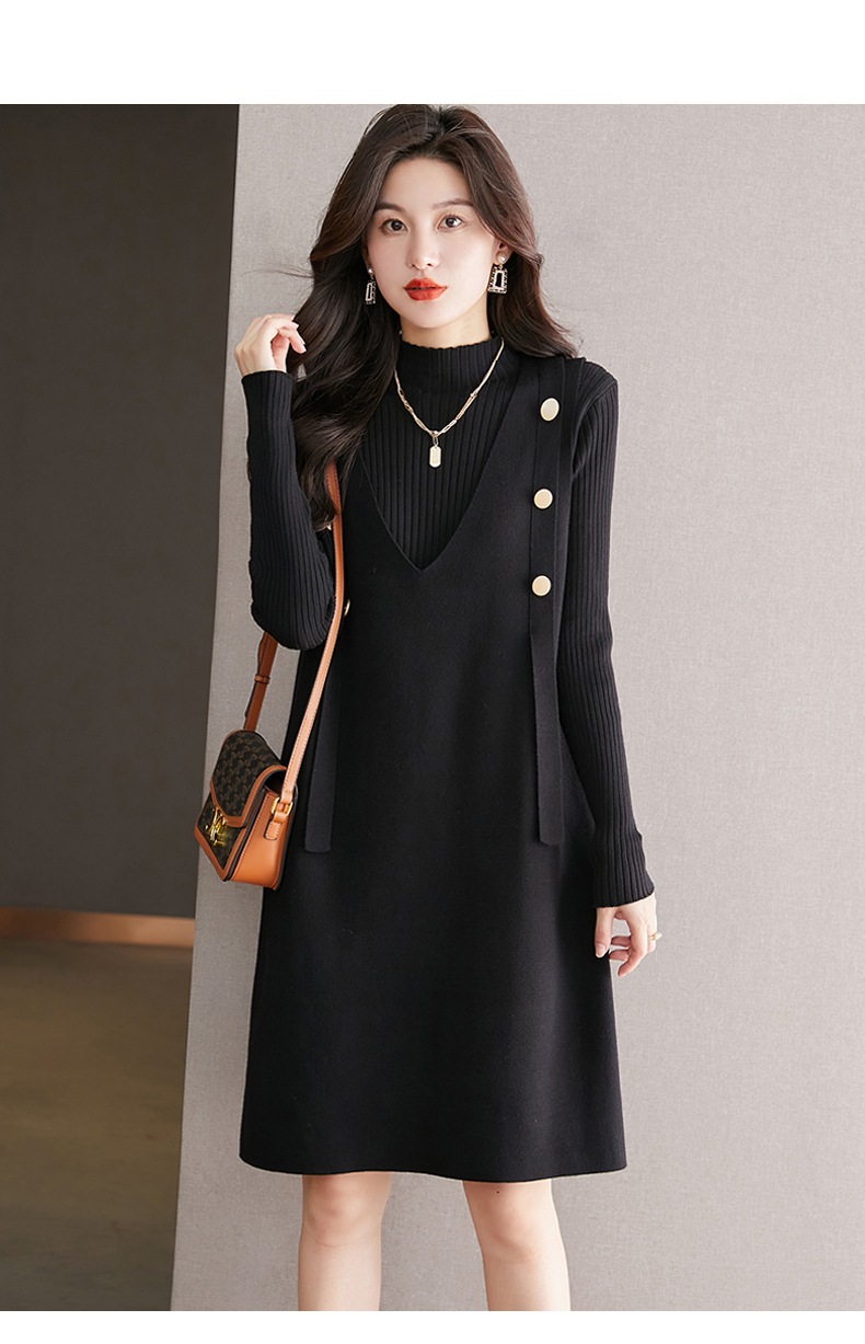 秋 冬 ファッション セーター スカート 女性 アウターウェア デザイン センス ニット ドレス ブラック M L XL XXL ワンピース 膝上 袖あり かわいい 大人可愛い きれいめ シンプル