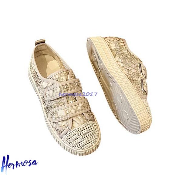 今日のイベント 新商品20%オフ スリッポン スニーカー レディース エスパシューズ マジックテープ 厚底3cm スパンコール 春 夏 紐なし 柔らか 防滑 軽い 看護師3枚購入で200円OFF