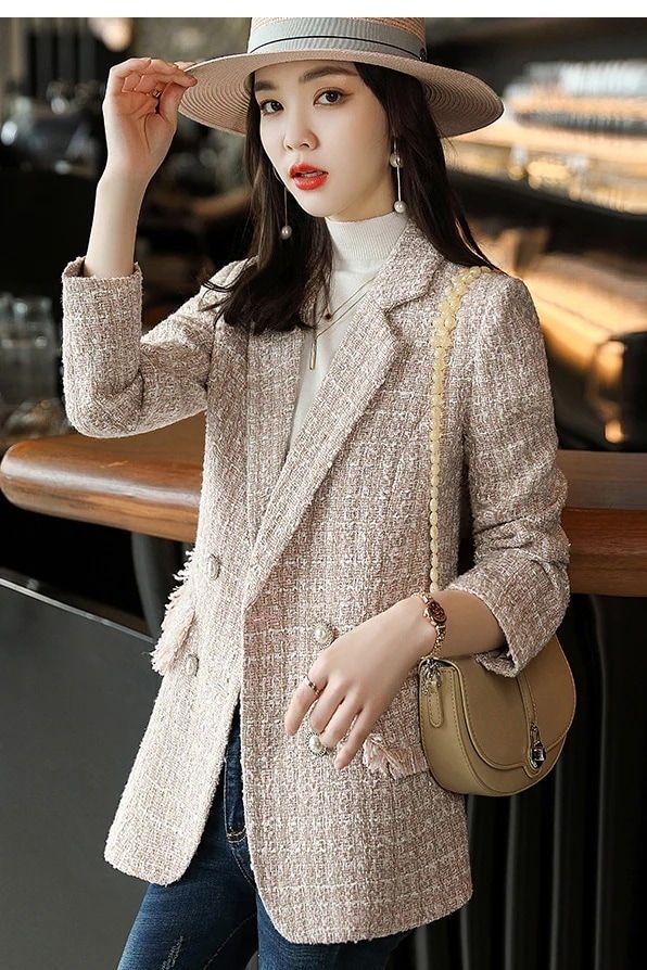 スーツジャケットテーラードジャケットレディーススーツ春秋アウターチェック柄ジャケットカジュアルコート着痩せ韓国風