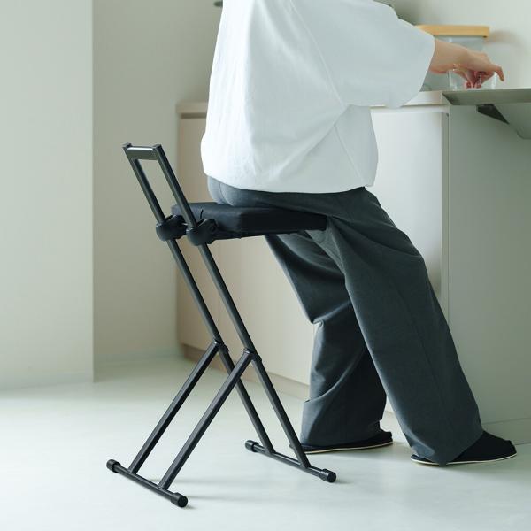 椅子 折りたたみ ハイチェア ワークチェア チェア 昇降 高さ調節 黒 クッション 完成品 いす イス 折り畳み 作業用 背もたれ カウンタースツール