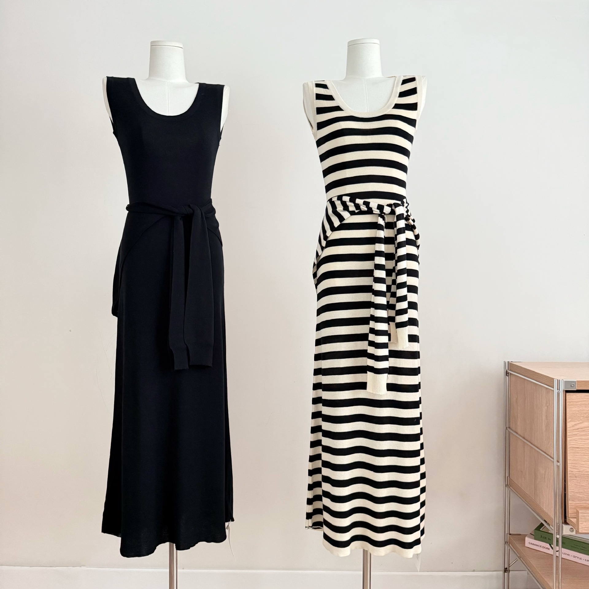 【急速出荷】ファッション痩せ見え気質ストライプウエストデザイン感2着ワンピース女