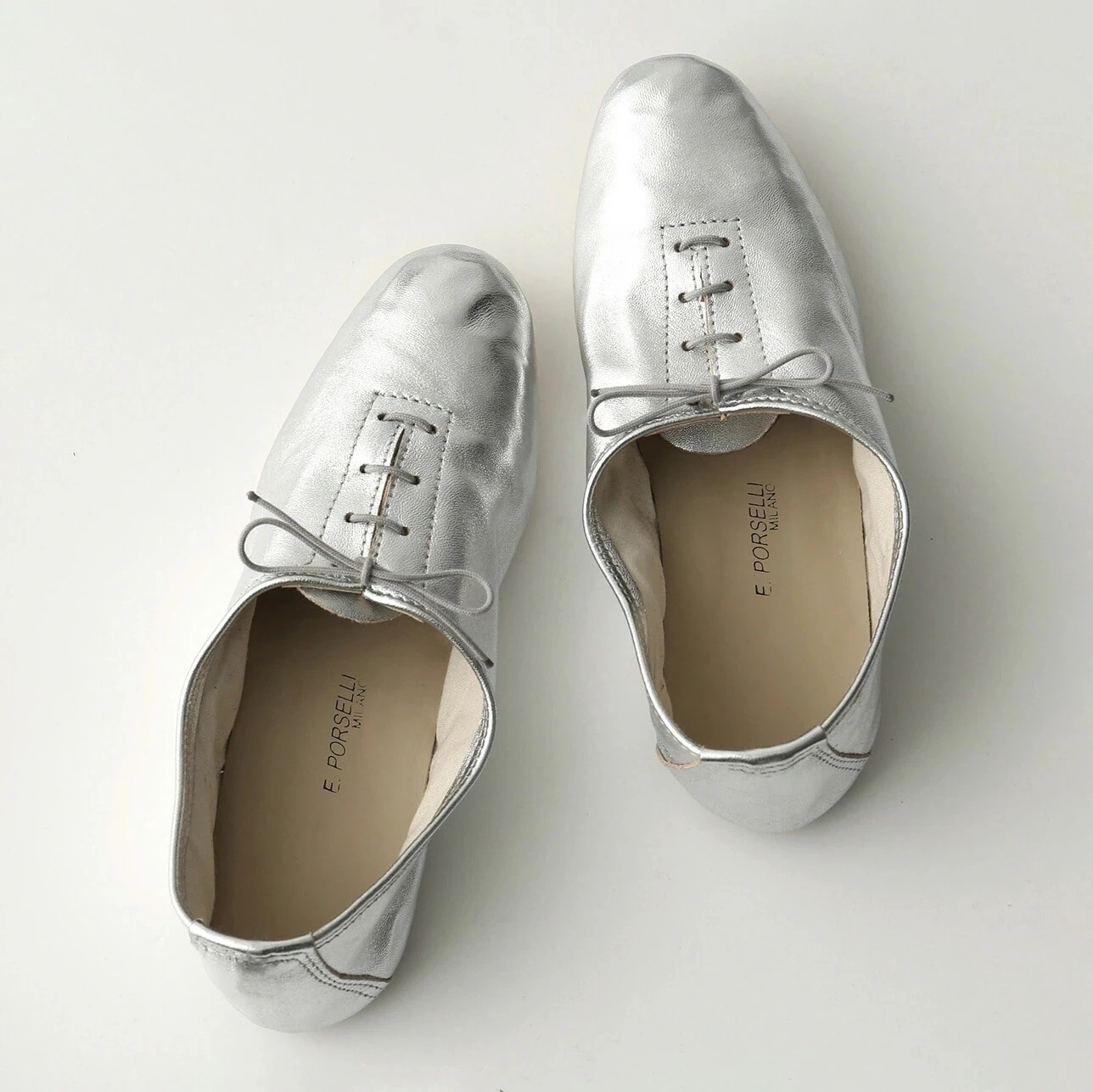 PORSELLI ポルセリ フラットシューズ JAZZ LAMINATA レディース ジャズシューズ レースアップ ラウンドトゥ レザー 靴 ARGENTOMETAL/シルバー