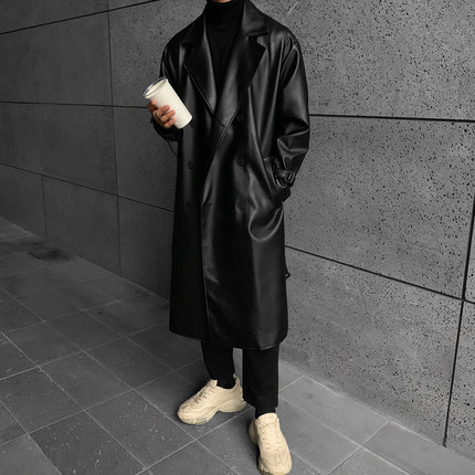 メンズ PUアウター 防風 ロング丈 コート ジャケット韓国 ファッションDYDM