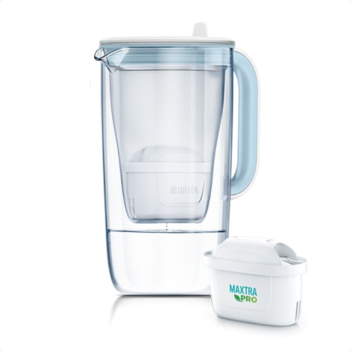 【公式】ポット型浄水器 グラスジャグ ライトブルー マクストラプロ カートリッジ 1個付 ろ過水容量1.23L 全容量2.5L