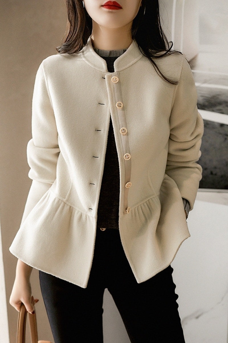 春アウターシンプルスイートレトロラシャフェイクカシミアラッフルショートジャケット気質秋春トップス