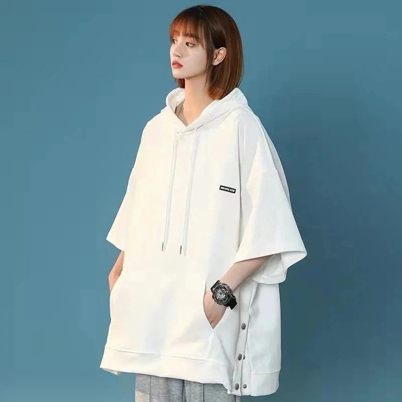 メガ割ゆったり 無地 フード付きベスト 半袖 レディース プルオーバー トレーナー カジュアル tシャツ パーカー着痩せオーバーサイズ トップス男女兼用