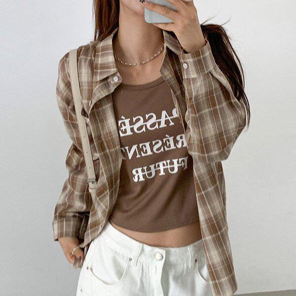 (DK)パセナチェックシャツセット 秋ノースリーブシャツセット