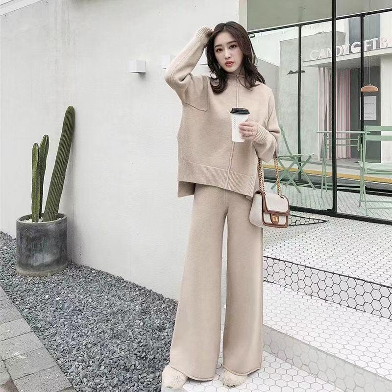 カシミヤタッチ キャミワンピースワンピース二点セット　ワイドパンツニットワンピースセーター　おしゃれ　ニットセット　秋新作　通勤