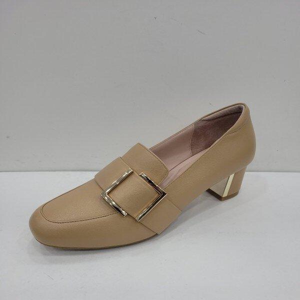 女性用 履きやすい Uチップ スクエアトゥ飾りローファー 5センチ PFBSHP520_US