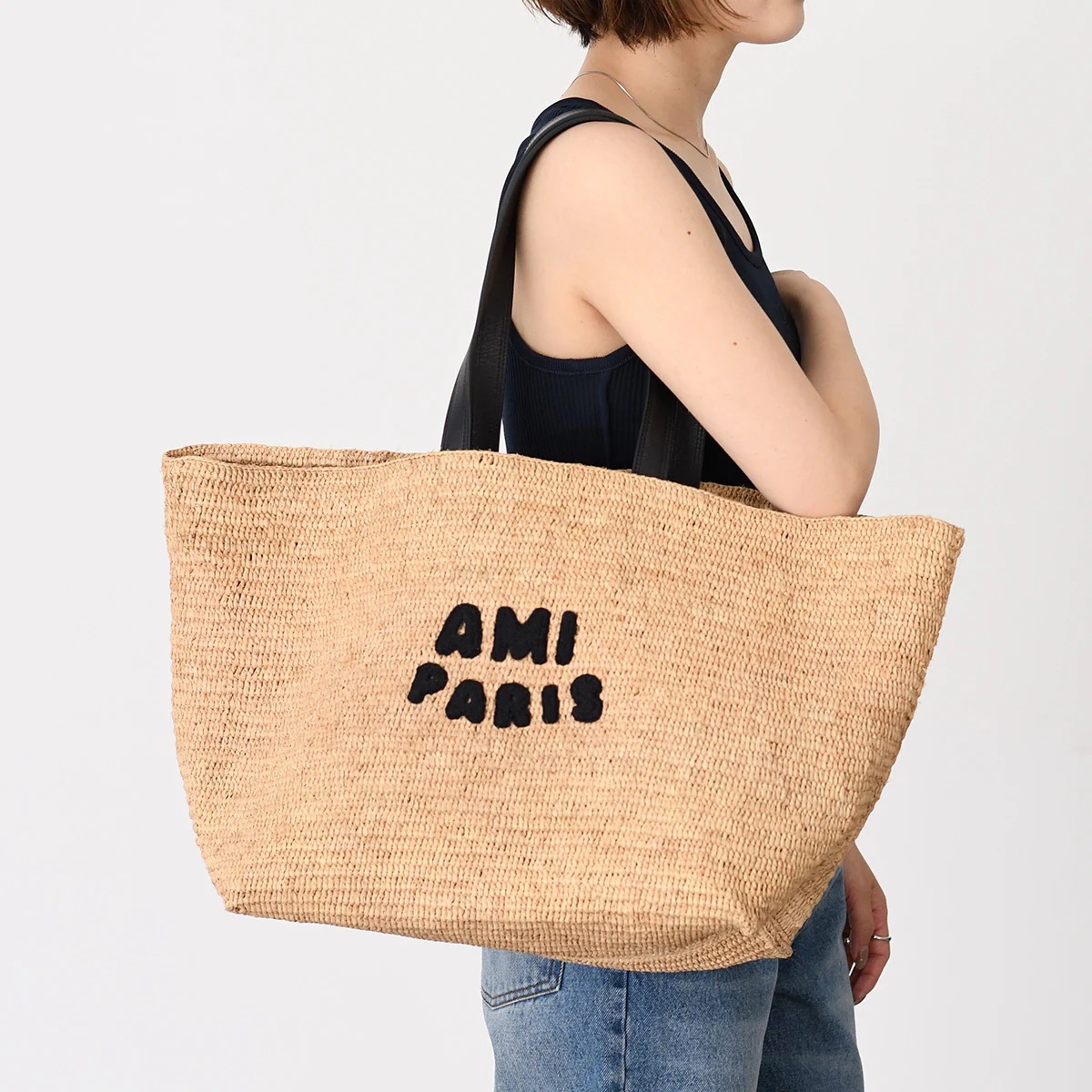 バッグ かごバッグ Ami Paris ナチュラルラフィア トートバッグ ULL033 AW0077 レディース