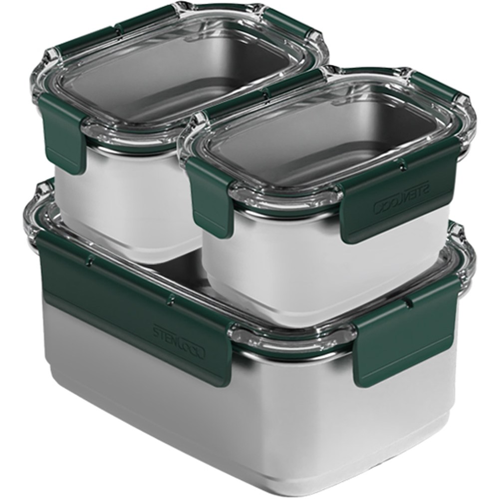 ステンラックステンモストSE密閉容器ブリティッシュグリーン2号340ml 2p + 6号1100mlセット 韓国産 保存容器 ステンレス製 タッパー 密閉容器