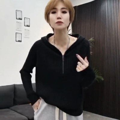 トップス セーター ミディアム丈 袖あり 長袖 襟なし デザイン ボタン 美ライン ハーフジップ ファスナー リブニット 編み込み ニット カラバリ かわいい 大人可愛い きれいめ シンプル 5,482円