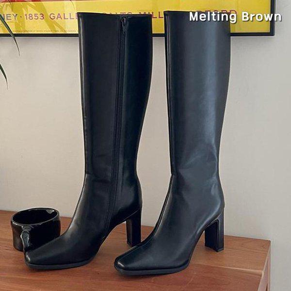 女性ロングブーツ スリム スクエアトゥ ブーツ KR11