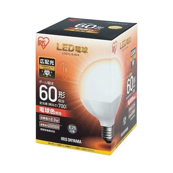 （まとめ）アイリスオーヤマ LED電球60W E26 ボール球 電球 LDG7L-G-6V4[x5]