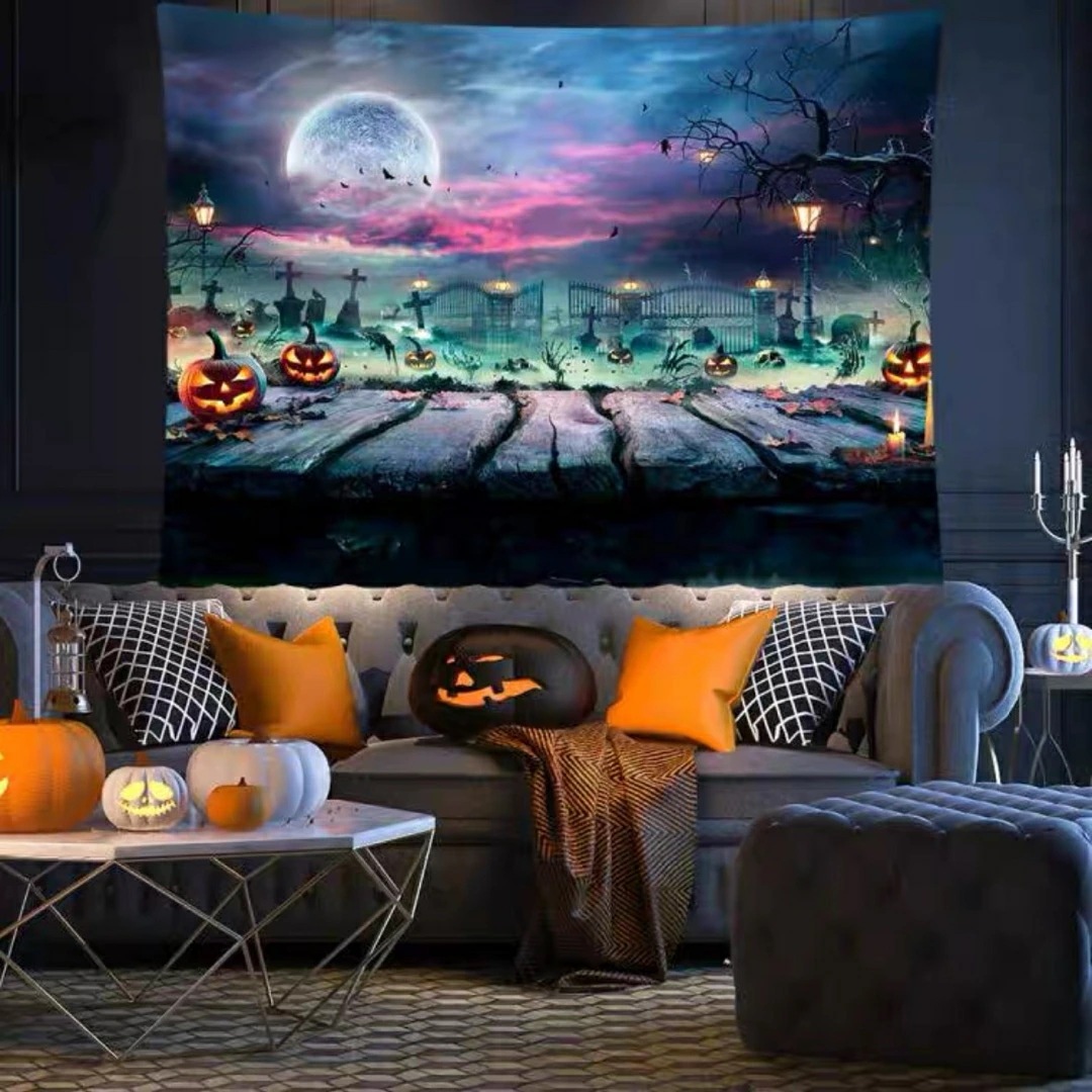 A060379タペストリー ハロウィン カボチャ布ポスター 壁面装飾 壁掛け飾り 窓 背景布